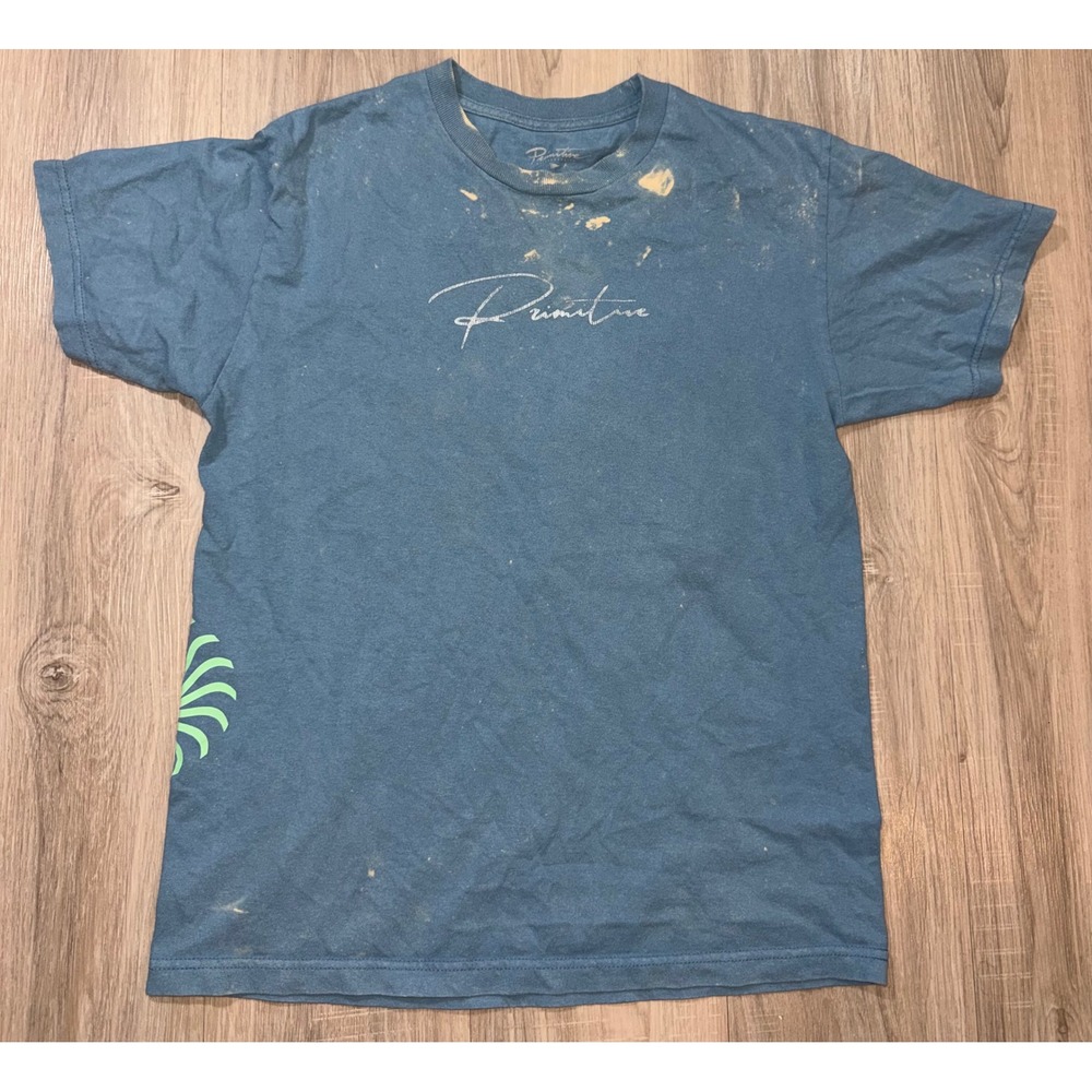 Primitive Skateboarding Mens Blue Pyramid Graphic T-Shirt Distressed Size M